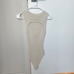 Good American Cream Ribbed Bodysuit
